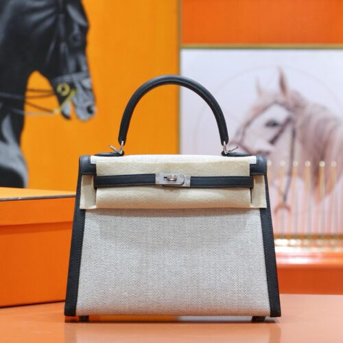 DR96 Factory Kelly Swift Leather & Canvas CK89 Black Silver Hardware 25cm Full Handmade