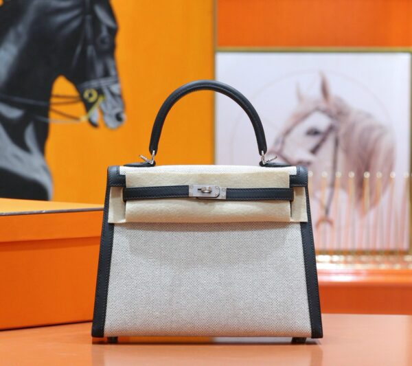 wsxc1763119160857_0 DR96 Factory Kelly Swift Leather & Canvas CK89 Black Silver Hardware 25cm Full Handmade