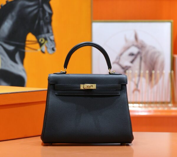 DR96 Factory Kelly Togo Leather CK89 Black Gold Hardware 25cm Full Handmade