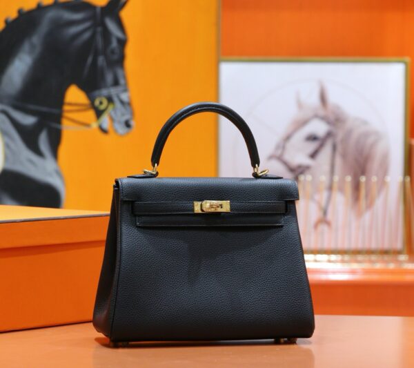 DR96 Factory Kelly Togo Leather CK89 Black Gold Hardware 25cm Full Handmade