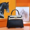 DR96 Factory Kelly Shiny Box Leather CK89 Black Gold Hardware 25cm Full Handmade