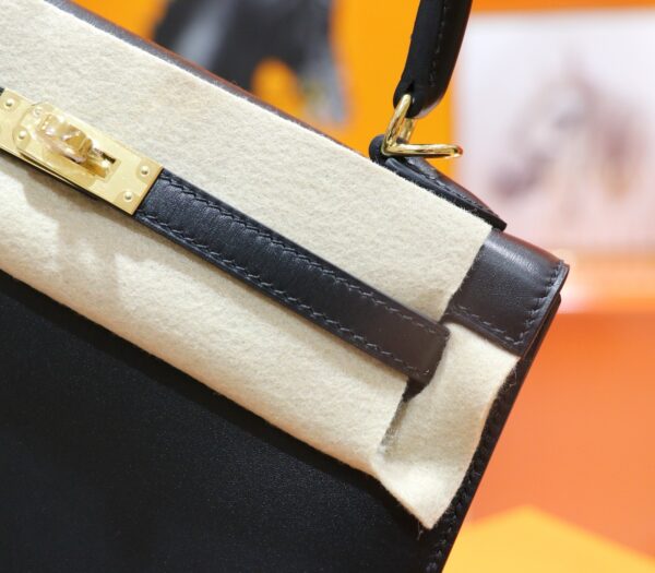 DR96 Factory Kelly Shiny Box Leather CK89 Black Gold Hardware 25cm Full Handmade