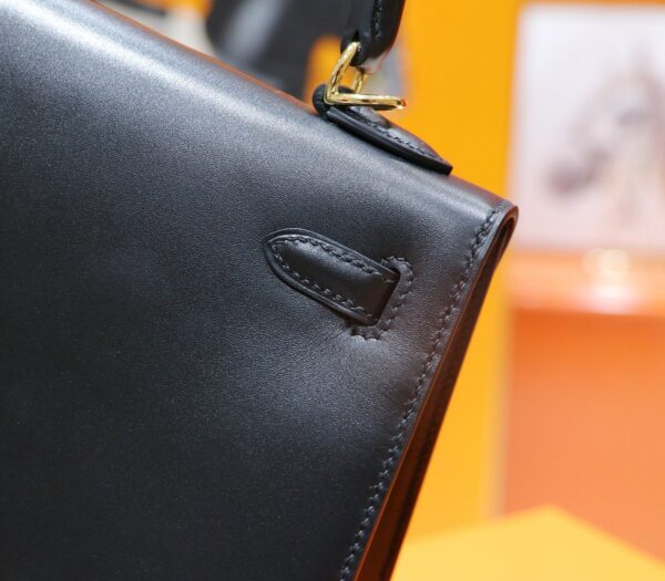 DR96 Factory Kelly Shiny Box Leather CK89 Black Gold Hardware 25cm Full Handmade