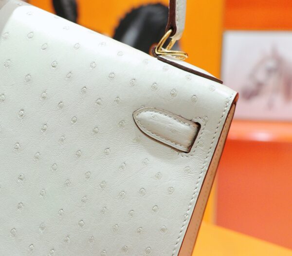 DR96 Factory Kelly Ostrich Leather Wool White Gold Hardware 25cm Full Handmade