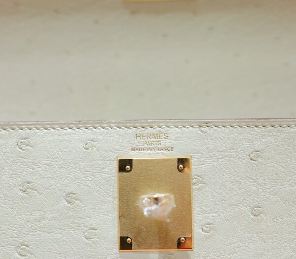 DR96 Factory Kelly Ostrich Leather Wool White Gold Hardware 25cm Full Handmade