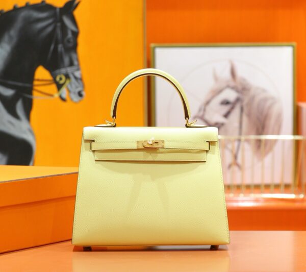 DR96 Factory Kelly Epsom Leather Lemon Yellow Gold Hardware 25cm Full Handmade