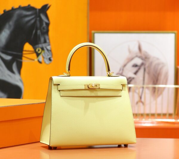 DR96 Factory Kelly Epsom Leather Lemon Yellow Gold Hardware 25cm Full Handmade