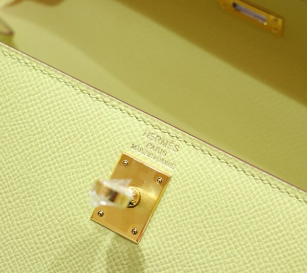 DR96 Factory Kelly Epsom Leather Lemon Yellow Gold Hardware 25cm Full Handmade
