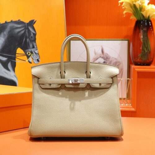 DR96 Factory Birkin Togo Leather Turtledove Khaki Silver Hardware 25cm Full Handmade