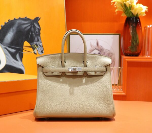 DR96 Factory Birkin Togo Leather Turtledove Khaki Silver Hardware 25cm Full Handmade