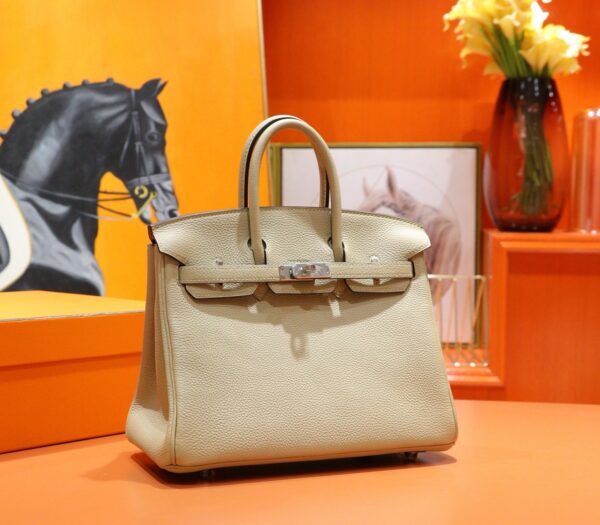 DR96 Factory Birkin Togo Leather Turtledove Khaki Silver Hardware 25cm Full Handmade