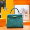 DR96 Factory Kelly Togo Leather Peacock Green Silver Hardware 25cm Full Handmade