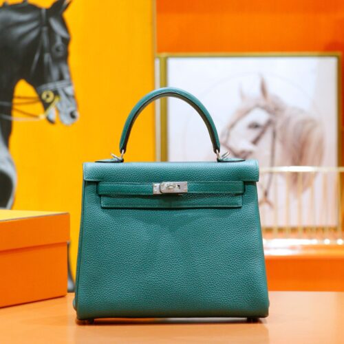 wsxc1777112380466_0 DR96 Factory Kelly Togo Leather Peacock Green Silver Hardware 25cm Full Handmade