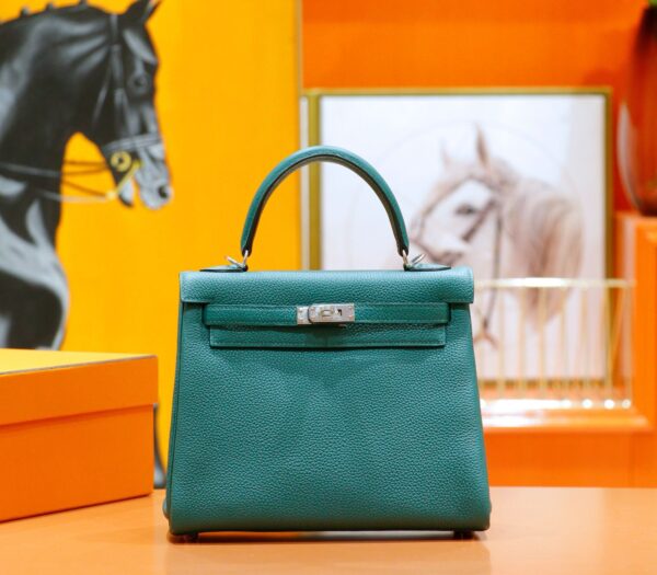 DR96 Factory Kelly Togo Leather Peacock Green Silver Hardware 25cm Full Handmade