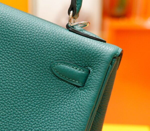 DR96 Factory Kelly Togo Leather Peacock Green Silver Hardware 25cm Full Handmade
