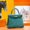 DR96 Factory Kelly Togo Leather Peacock Green Silver Hardware 25cm Full Handmade