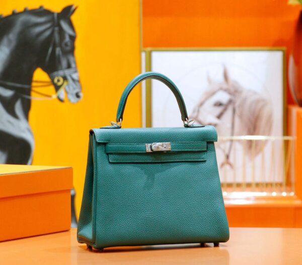 DR96 Factory Kelly Togo Leather Peacock Green Silver Hardware 25cm Full Handmade
