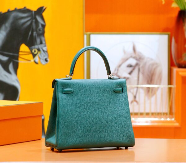 DR96 Factory Kelly Togo Leather Peacock Green Silver Hardware 25cm Full Handmade
