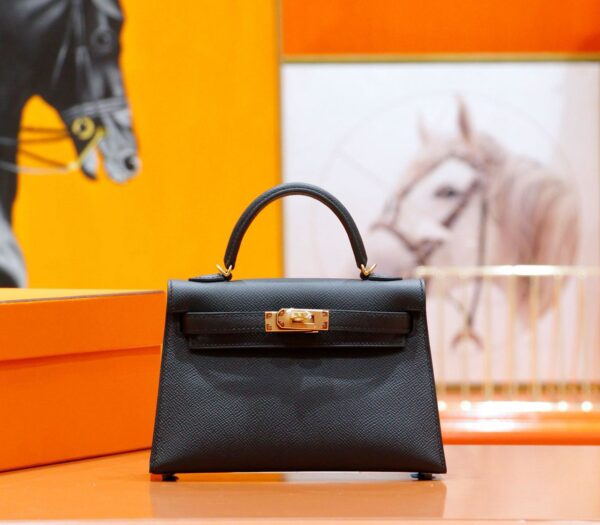 DR96 Factory Mini Kelly Swift Leather CK89 Black Gold Hardware 19cm Full Handmade