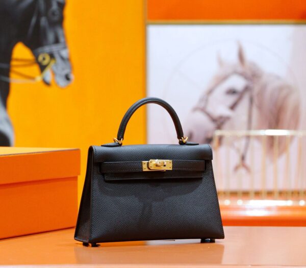 DR96 Factory Mini Kelly Swift Leather CK89 Black Gold Hardware 19cm Full Handmade