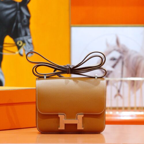DR96 Factory Conatance Epsom Leather Gold Brown Silver Hardware 18cm Full Handmade