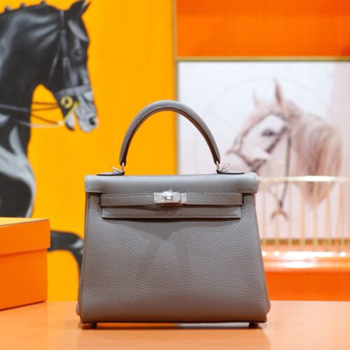 DR96 Factory Kelly Togo Leather Medium Grey Silver Hardware 25cm Full Handmade