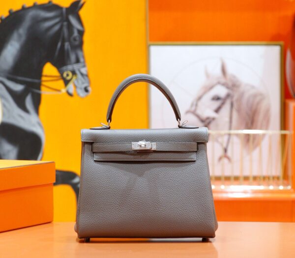 DR96 Factory Kelly Togo Leather Medium Grey Silver Hardware 25cm Full Handmade