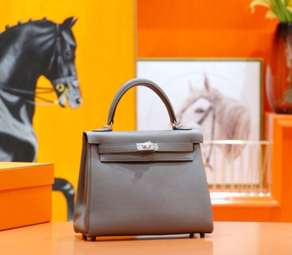 DR96 Factory Kelly Togo Leather Medium Grey Silver Hardware 25cm Full Handmade