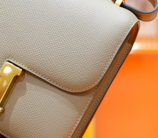 DR96 Factory Constance Epsom Leather Khaki Grey Gold Hardware 18cm Full Handmade