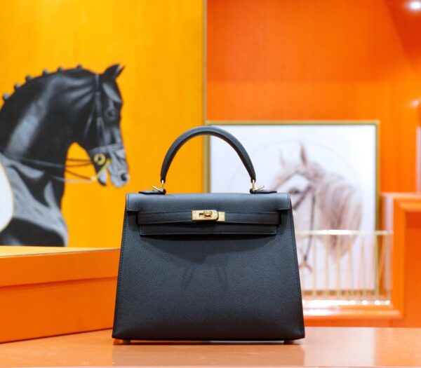 DR96 Factory Kelly Epsom Leather CK89 Black Gold Hardware 25cm Full Handmade