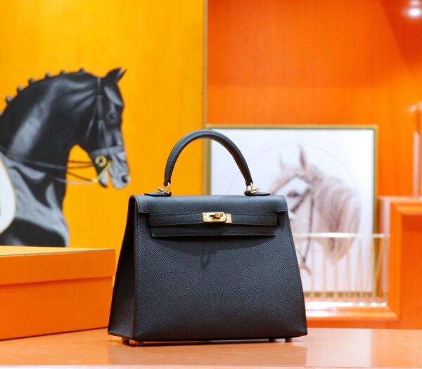 DR96 Factory Kelly Epsom Leather CK89 Black Gold Hardware 25cm Full Handmade