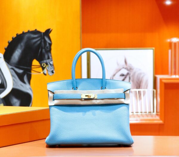 DR96 Factory Birkin Togo Leather Candy Blue Silver Hardware 30cm Full Handmade