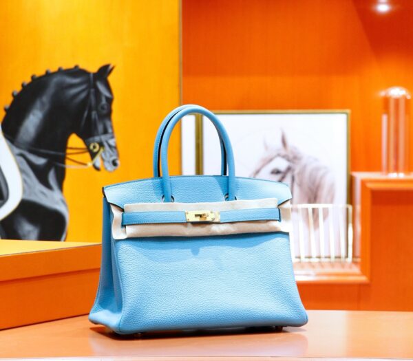 DR96 Factory Birkin Togo Leather Candy Blue Silver Hardware 30cm Full Handmade