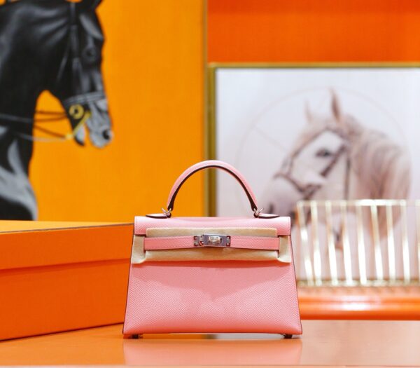 DR96 Factory Mini Kelly Epsom Leather Sakura Pink Silver Hardware 19cm Full Handmade
