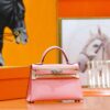 DR96 Factory Mini Kelly Epsom Leather Sakura Pink Silver Hardware 19cm Full Handmade