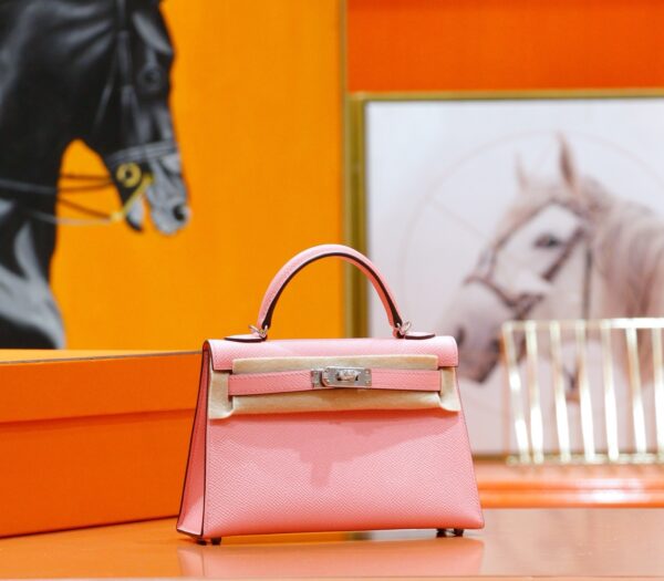 DR96 Factory Mini Kelly Epsom Leather Sakura Pink Silver Hardware 19cm Full Handmade