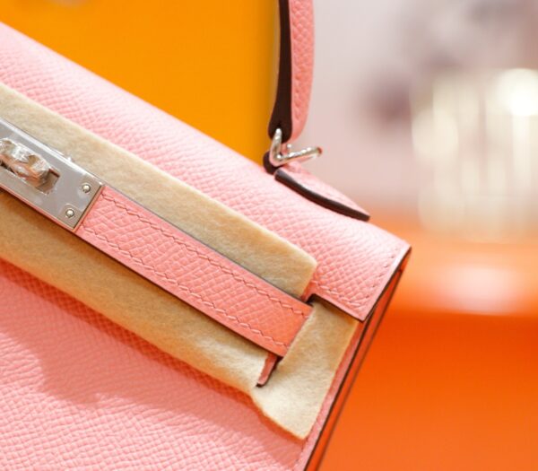 DR96 Factory Mini Kelly Epsom Leather Sakura Pink Silver Hardware 19cm Full Handmade
