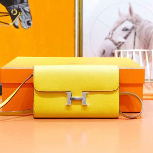DR96 Factory Constance TO GO Epsom Leather Amber Yellow Silver Hardware 20cm Full Handmade