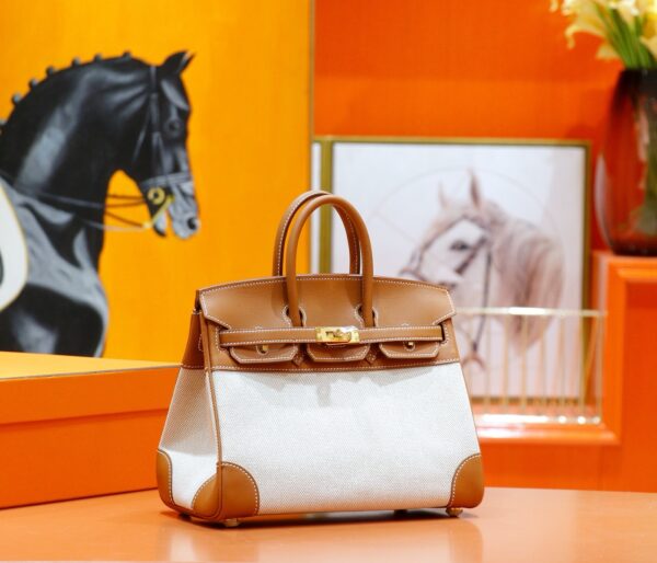 DR96 Factory Birkin Swift Leather & Canvas Golden Brown Gold Hardware 25cm Full Handmade