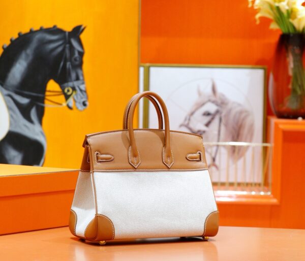 DR96 Factory Birkin Swift Leather & Canvas Golden Brown Gold Hardware 25cm Full Handmade
