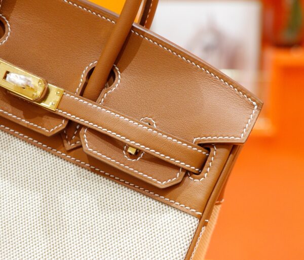 DR96 Factory Birkin Swift Leather & Canvas Golden Brown Gold Hardware 25cm Full Handmade