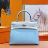 DR96 Factory Kelly Epsom Leather Candy Blue Silver Hardware 25cm Full Handmade
