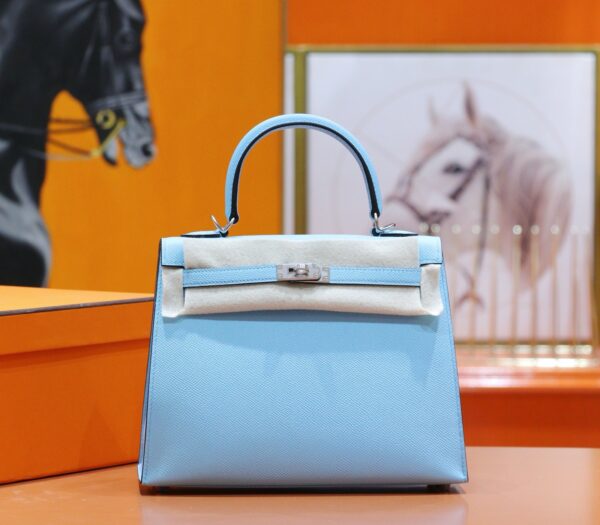 DR96 Factory Kelly Epsom Leather Candy Blue Silver Hardware 25cm Full Handmade
