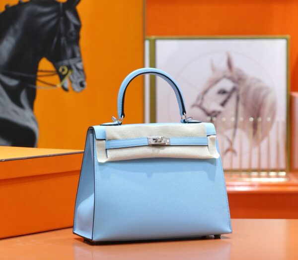 DR96 Factory Kelly Epsom Leather Candy Blue Silver Hardware 25cm Full Handmade