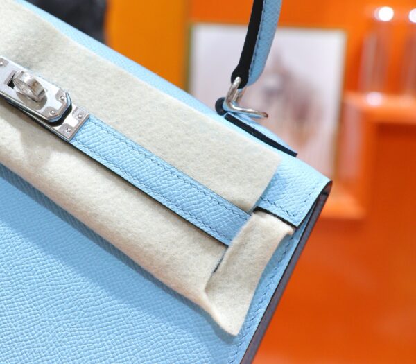 DR96 Factory Kelly Epsom Leather Candy Blue Silver Hardware 25cm Full Handmade