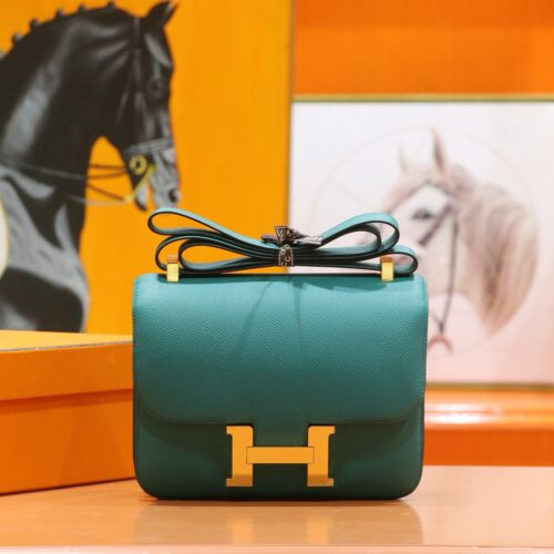 DR96 Factory Constance Epsom Leather Peacock Green Gold Hardware 24cm Full Handmade