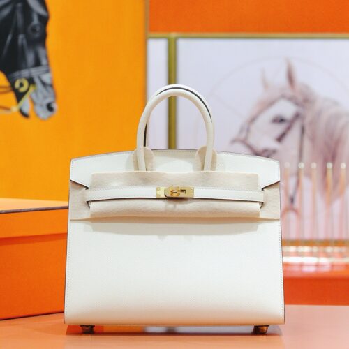 DR96 Factory Birkin Epsom Leather Cream White Gold Hardware 25cm Full Handmade