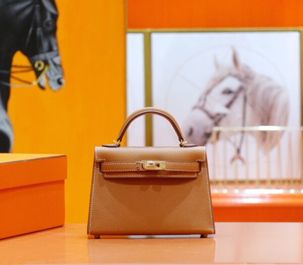 DR96 Factory Mini kelly Epsom Leather Golden Brown Gold Hardware 19cm Full Handmade