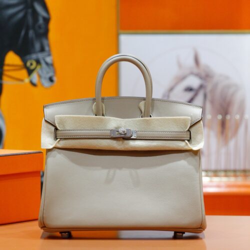 DR96 Factory Birkin Swift Leather Turtledove Khaki Silver Hardware 25cm Full Handmade