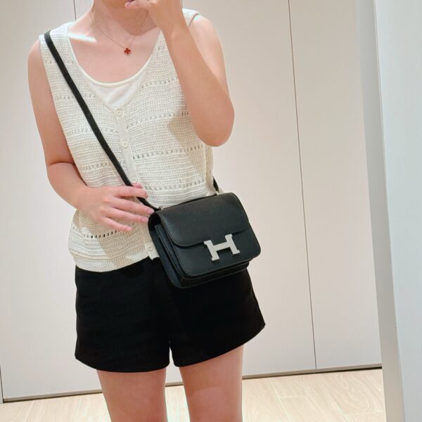 DR96 Factory Constance Epsom Leather CK89 Black Silver Hardware 18cm Full Handmade